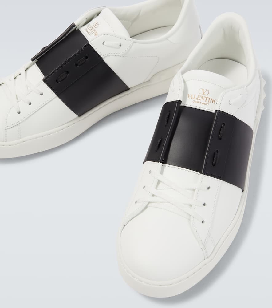 Valentino Garavani Open Leather Sneakers With Contrast Band And Stud Details Shoes In White