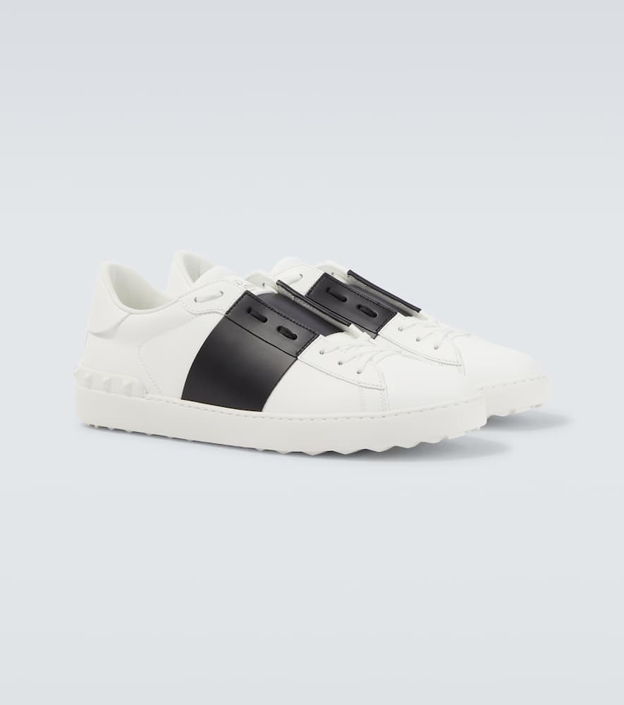 Valentino Garavani Open Leather Sneakers With Contrast Band And Stud Details Shoes In White