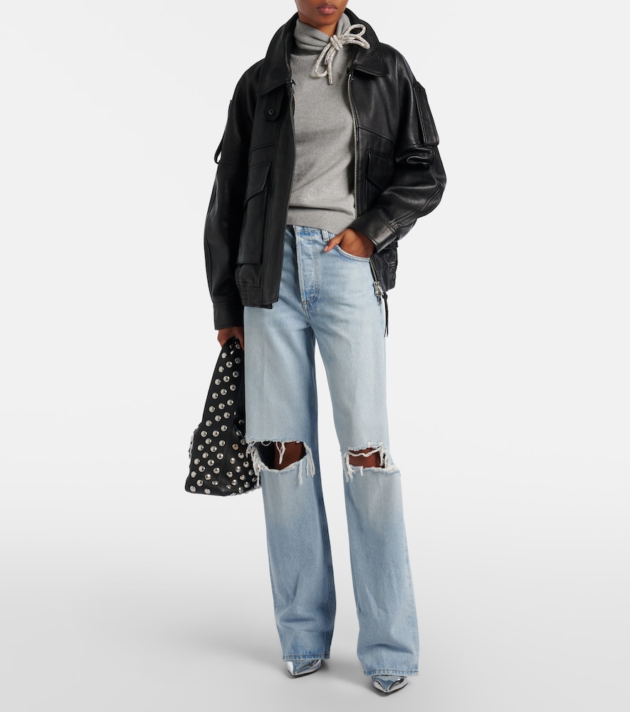  Area Area Embellished Cotton And Cashmere Turtleneck Sweater 