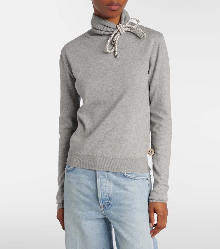  Area Area Embellished Cotton And Cashmere Turtleneck Sweater 