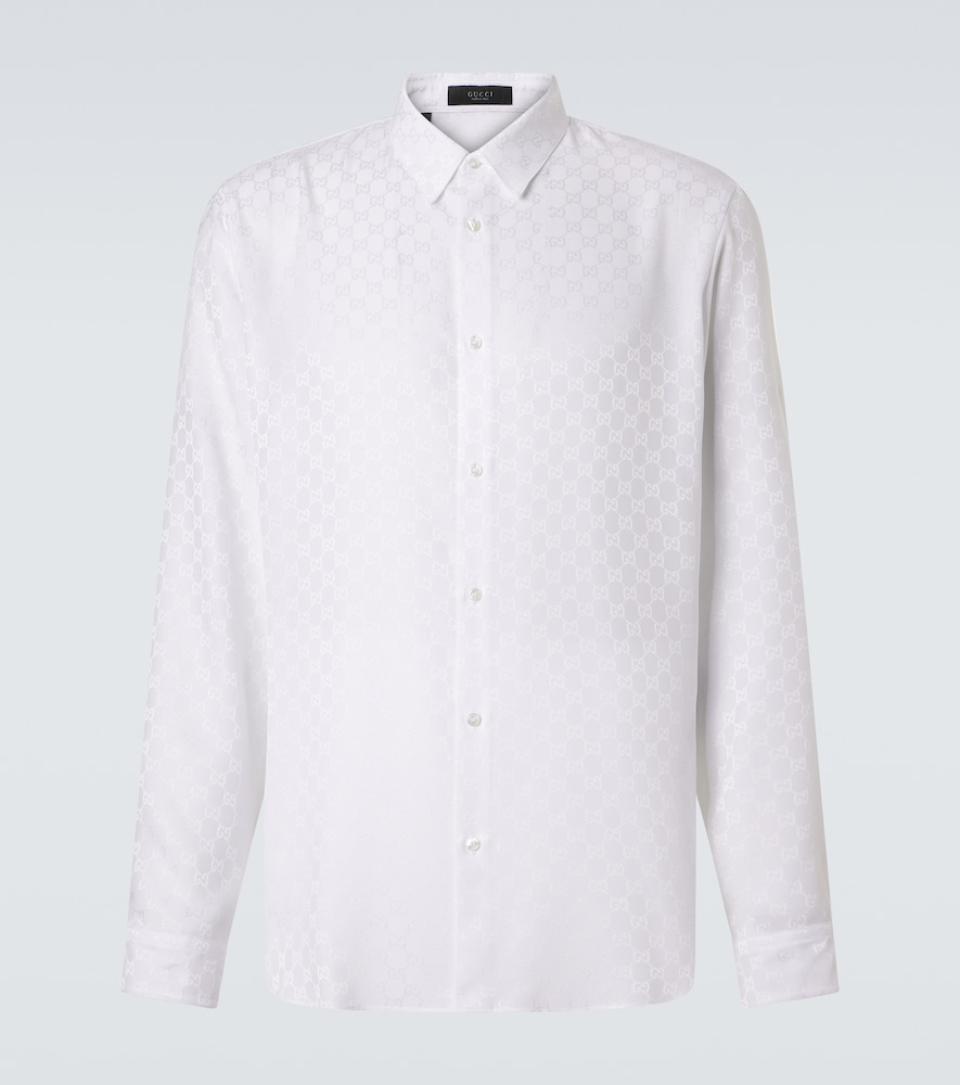 Gucci Men's White Gg Silk Jacquard Shirt Uk Size 16,5