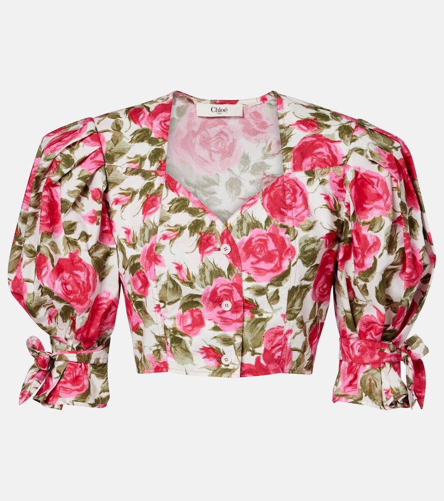 Chloe Chloé Floral cropped puff-sleeve cotton blouse
