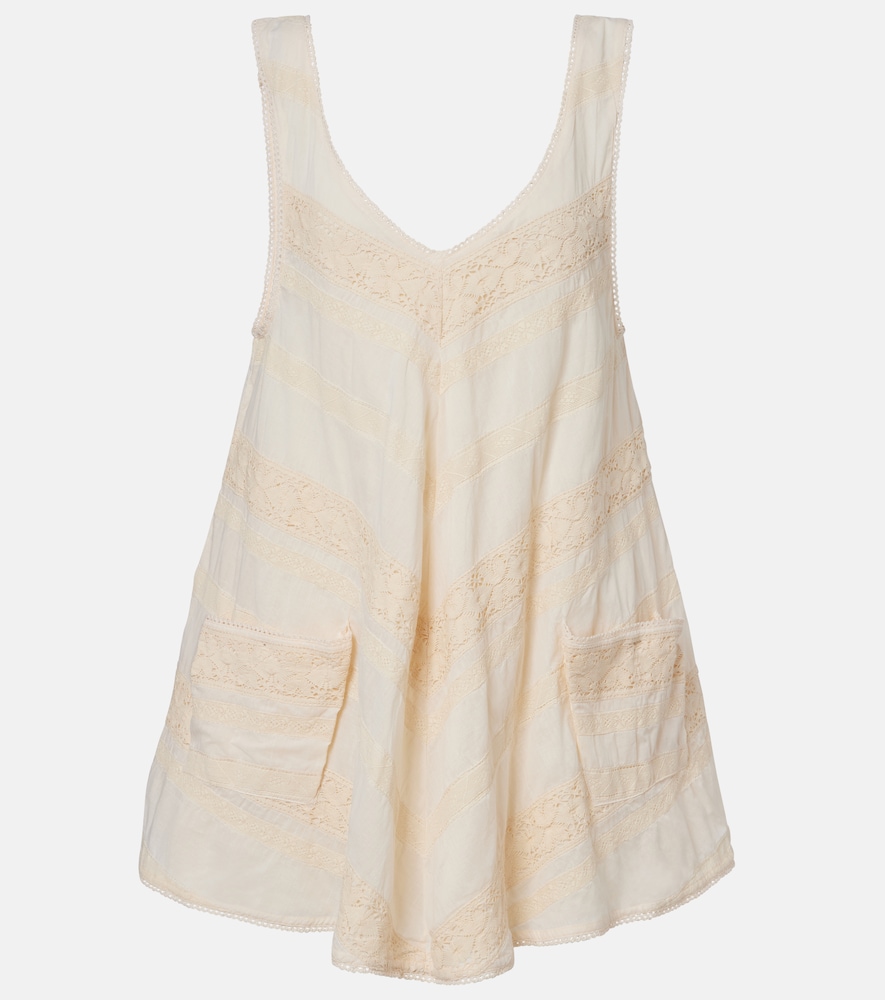 Juliet Dunn Crochet-trimmed cotton minidress