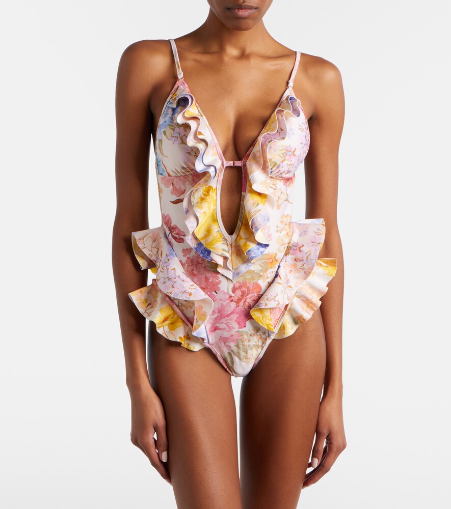 Zimmermann Como floral ruffled swimsuit
