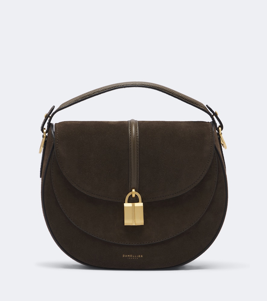 Demellier Siena Saddle Small Suede Crossbody Bag In Brown