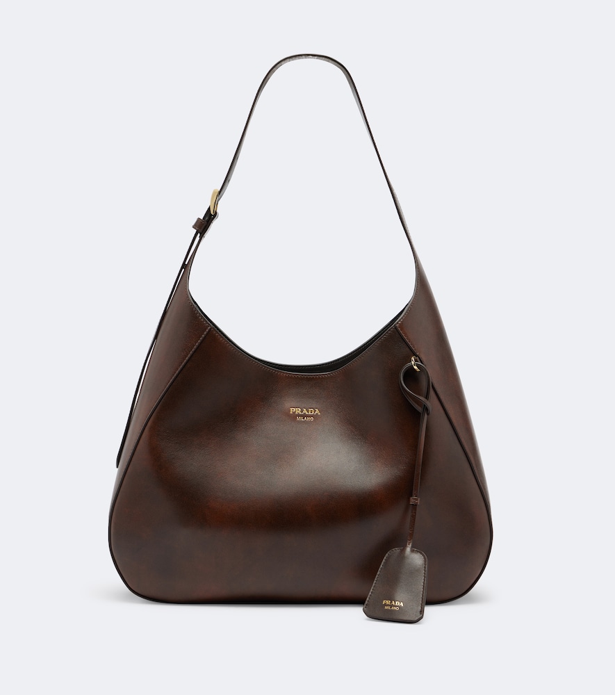 Prada Large Leather Shoulder Bag In Brown
