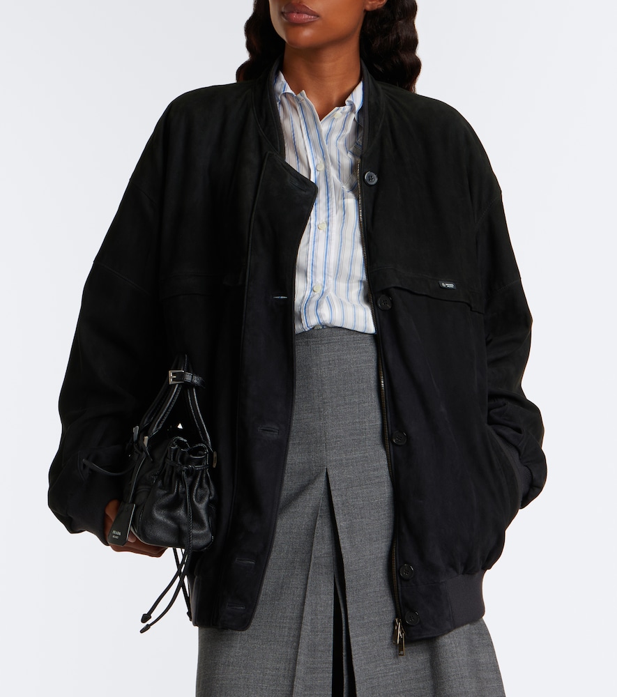 Prada Oversized Suede Bomber Jacket In Grey