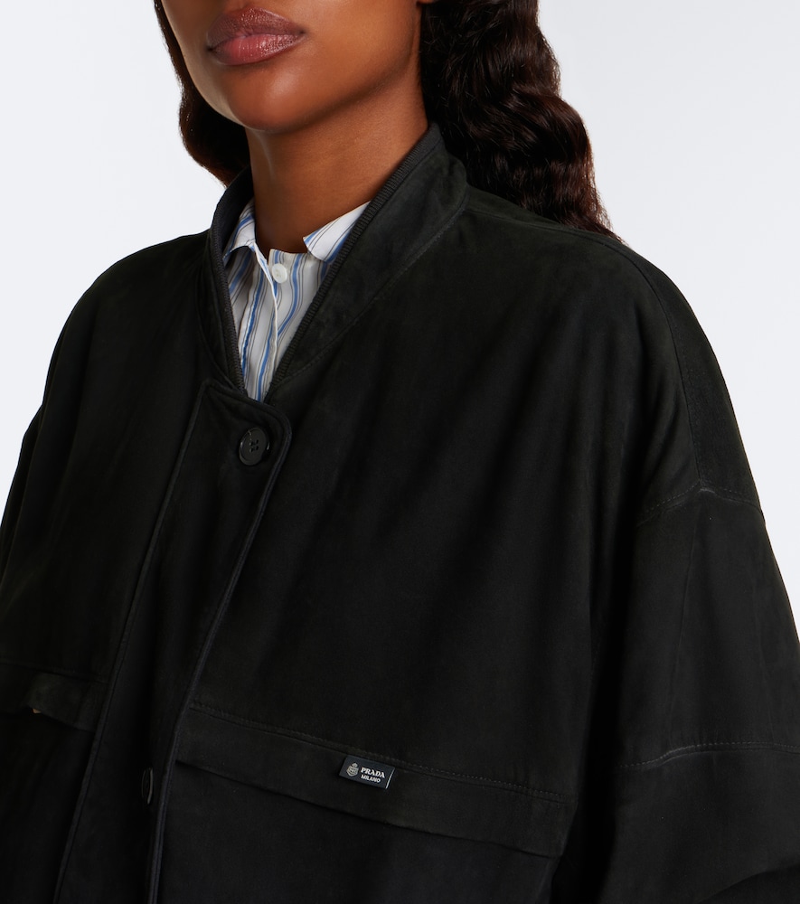 Prada Oversized Suede Bomber Jacket In Grey