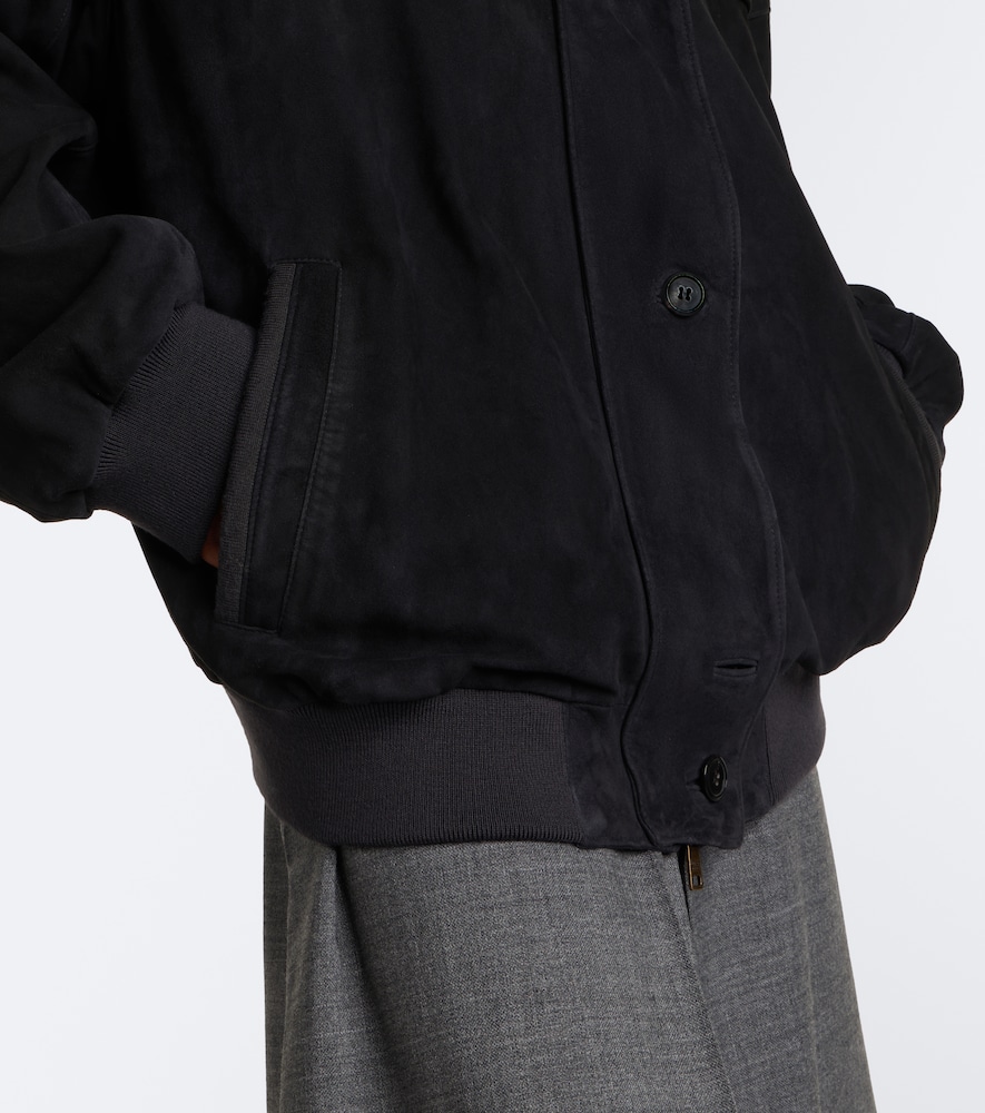 Prada Oversized Suede Bomber Jacket In Grey