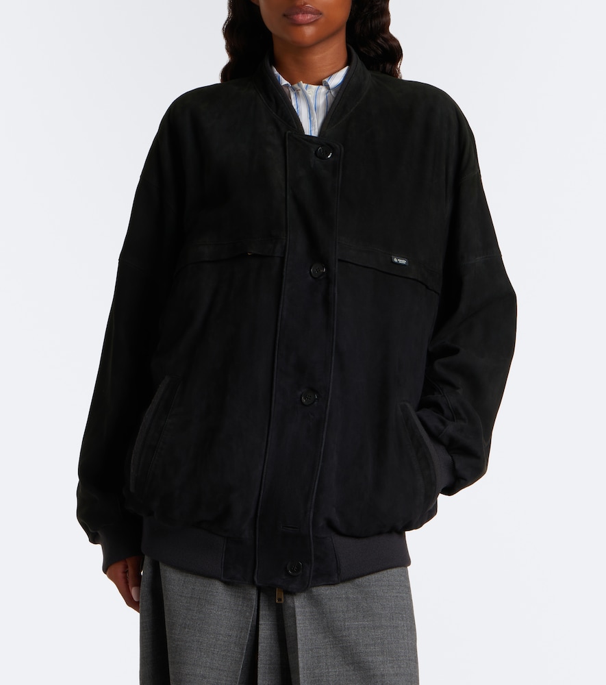 Prada Oversized Suede Bomber Jacket In Grey