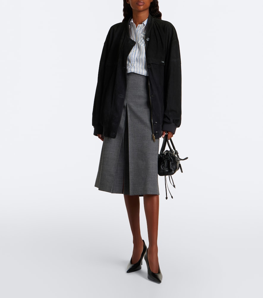Prada Oversized Suede Bomber Jacket In Grey