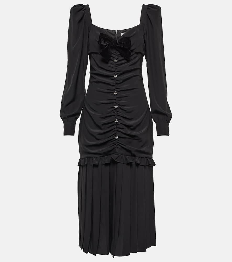 Shop Alessandra Rich Ruched Silk Midi Dress In Black