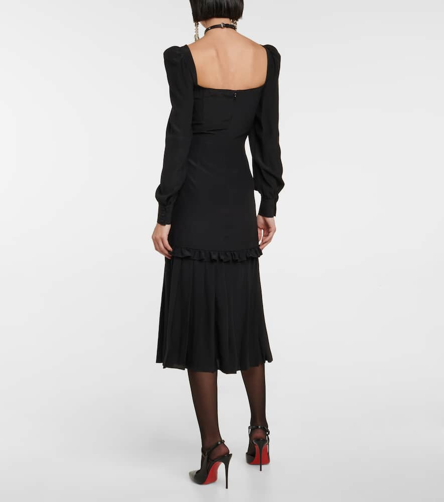 Shop Alessandra Rich Ruched Silk Midi Dress In Black