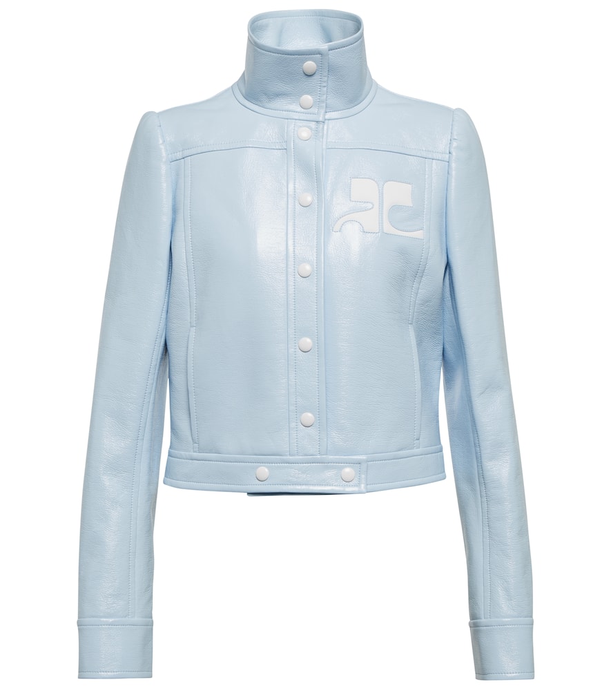 Courrèges Logo-patch Faux-leather Jacket In Light Blue