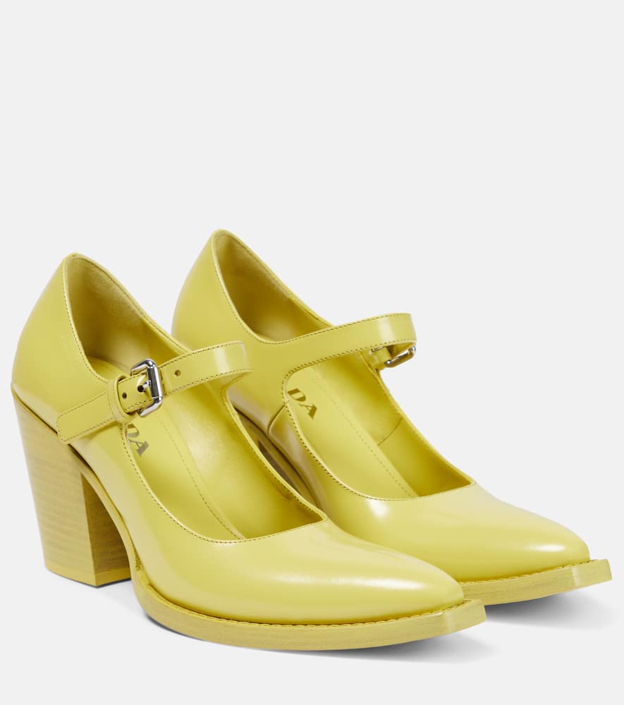 Prada Leather Block Heel Mary Jane Pumps In Cedro