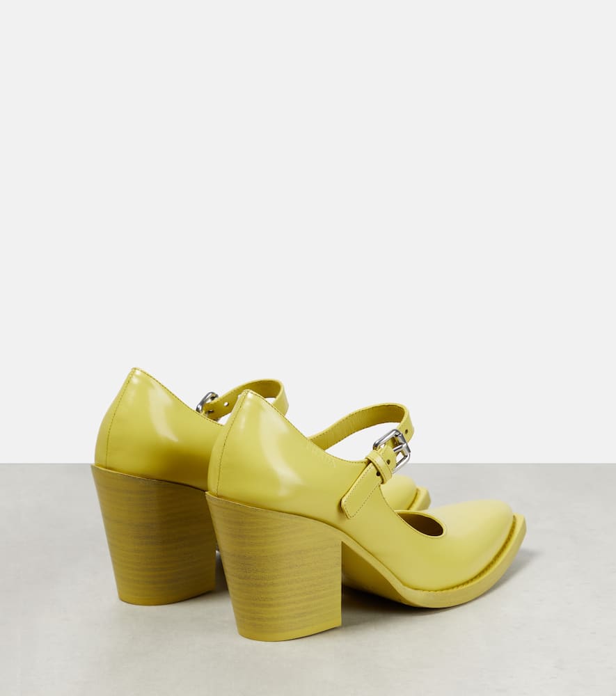 Prada Leather Block Heel Mary Jane Pumps In Cedro