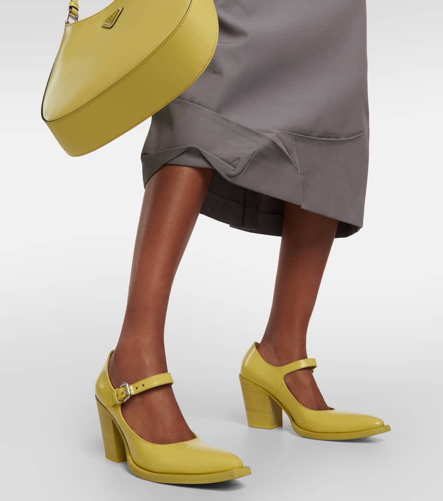 Prada Leather Block Heel Mary Jane Pumps In Cedro
