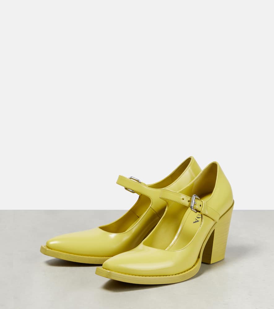 Prada Leather Block Heel Mary Jane Pumps In Cedro