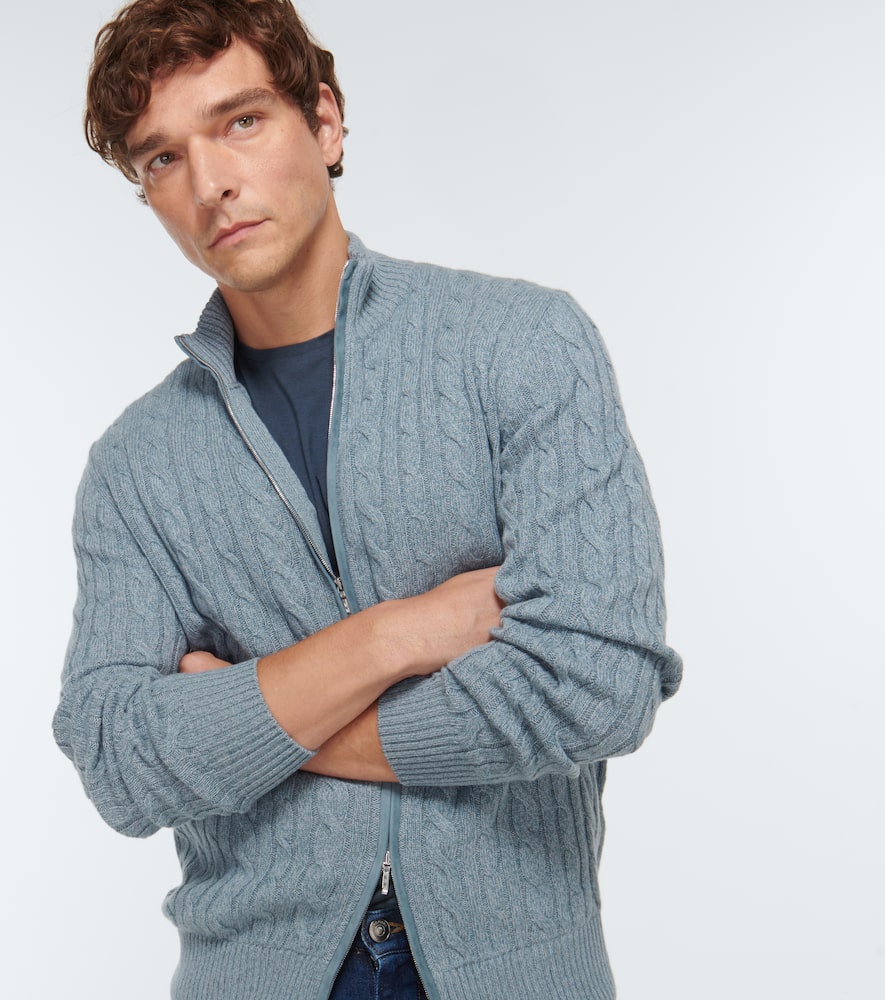 Shop Loro Piana Cable-knit Cashmere Cardigan In Tempesta Sky Grey