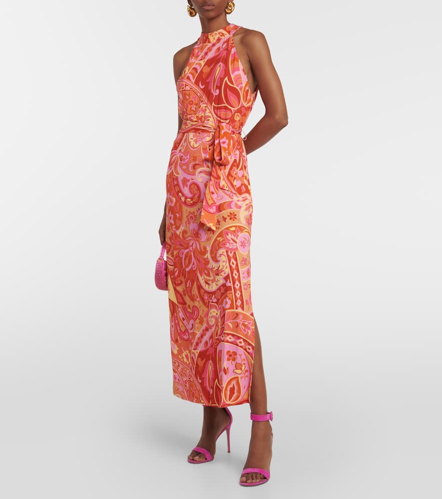 Shop Rixo London Celeste Printed Crêpe De Chine Midi Dress In Grace Paisley Pink