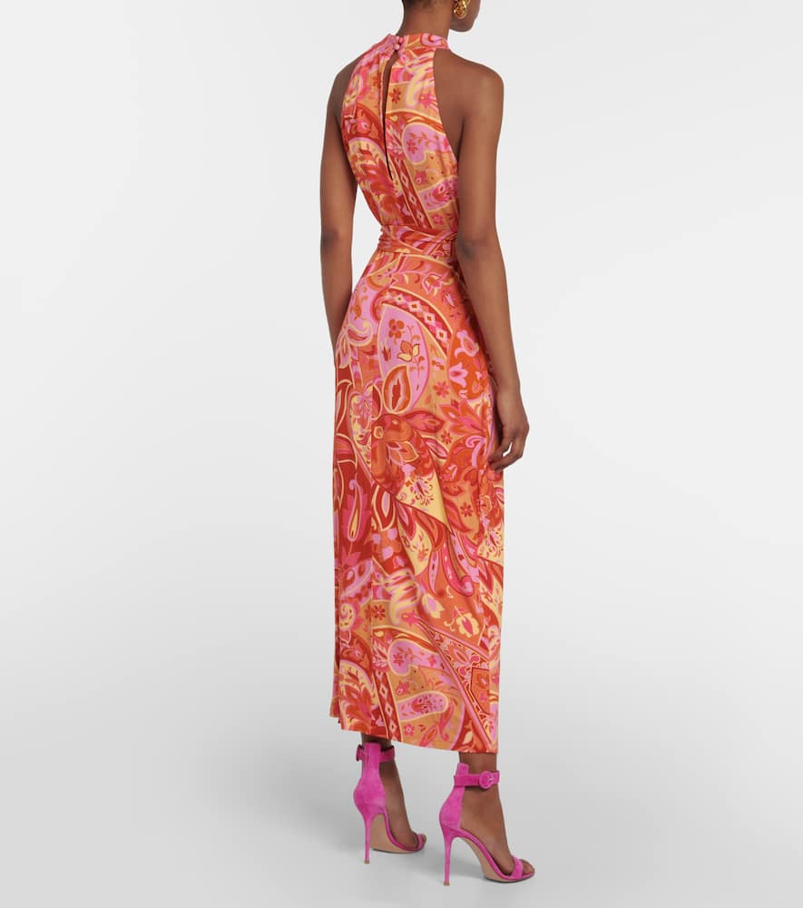 Shop Rixo London Celeste Printed Crêpe De Chine Midi Dress In Grace Paisley Pink