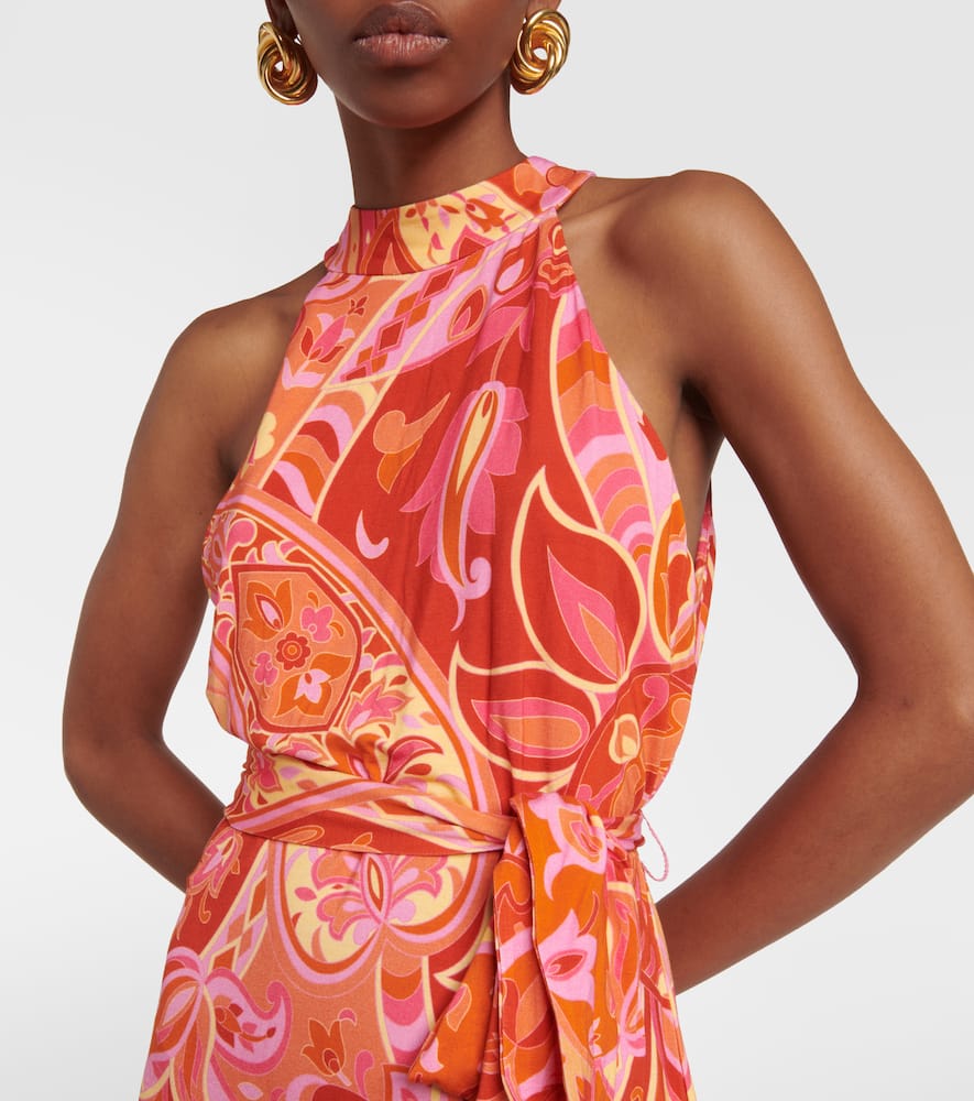 Shop Rixo London Celeste Printed Crêpe De Chine Midi Dress In Grace Paisley Pink