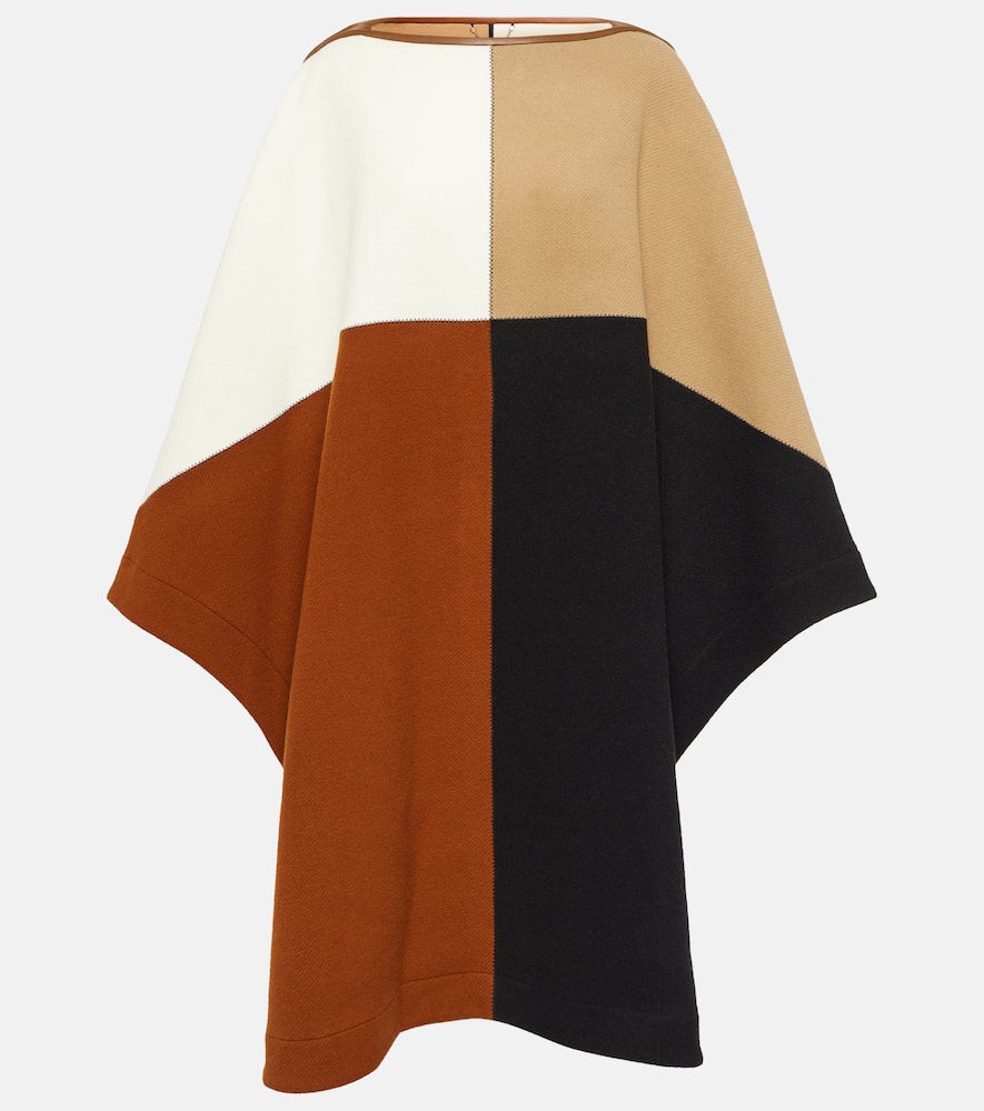 Chloé Colorblock Wool Blend Long Poncho In Multicoloured