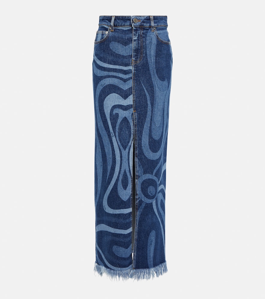 Shop Pucci Marmo Denim Maxi Skirt In Blue