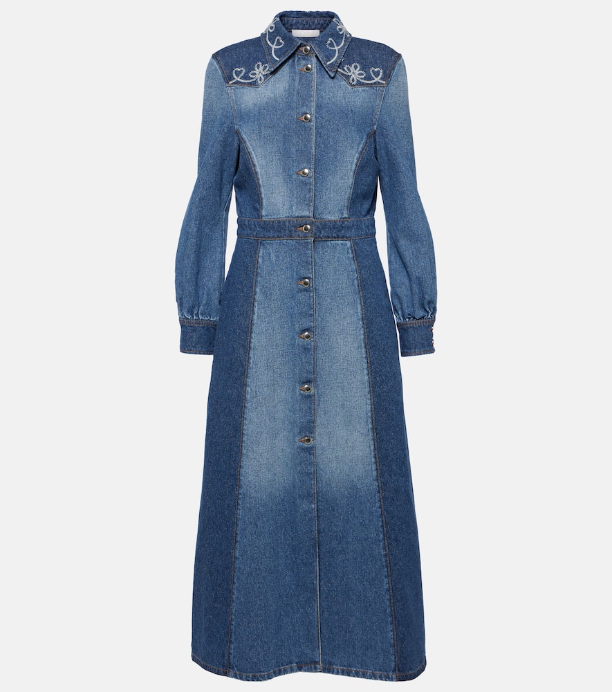 Chloé Embroidered denim shirt dress