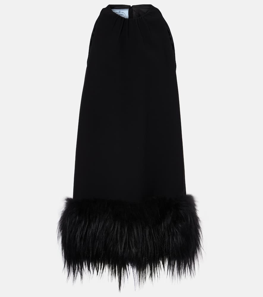 Prada Feather-trimmed Minidress In Schwarz