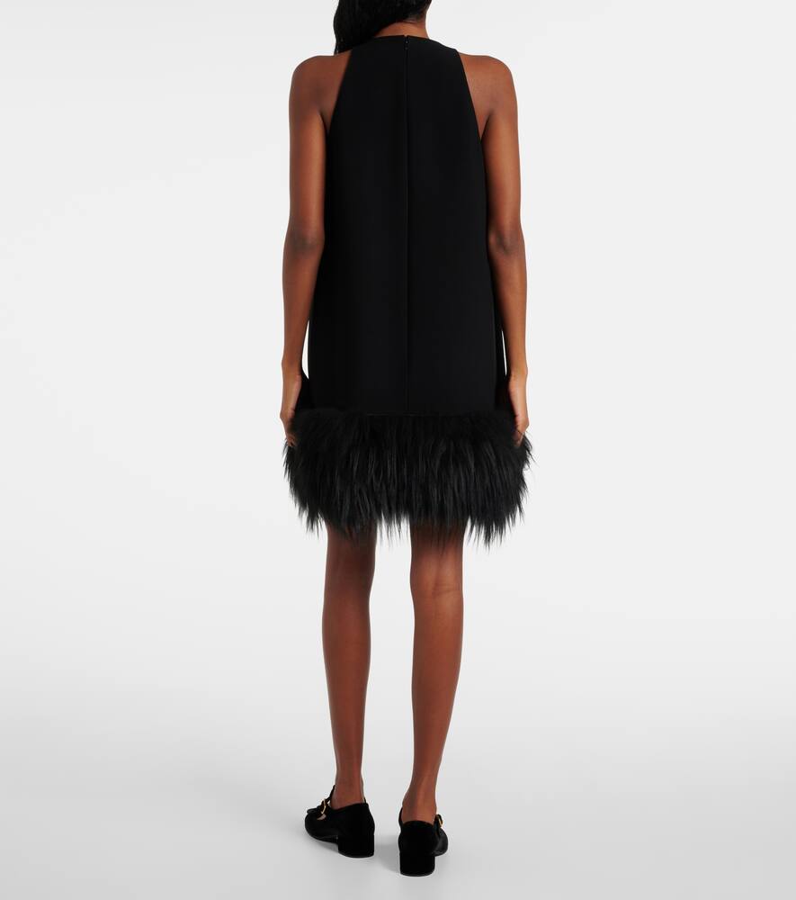 Prada Feather-trimmed Minidress In Schwarz