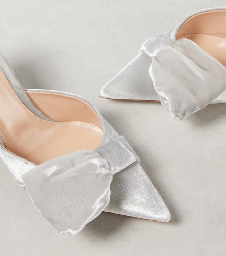 【Gianvito Rossi】 85 bow-detail velvet mules Gianvito Rossi 85 Bow-detail Velvet Mules In Silver | ModeSens
