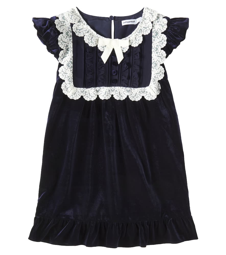 Self-Portrait Kids Lace-trimmed velvet dress