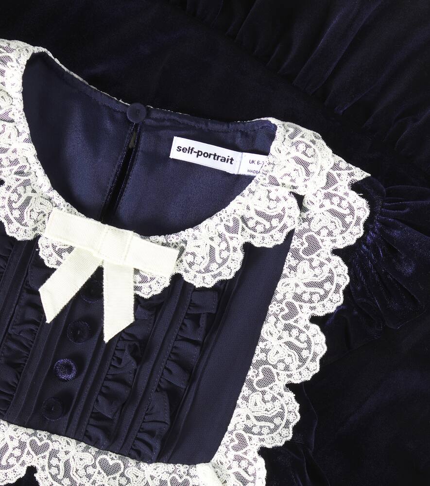SELF-PORTRAIT LACE-TRIMMED VELVET DRESS