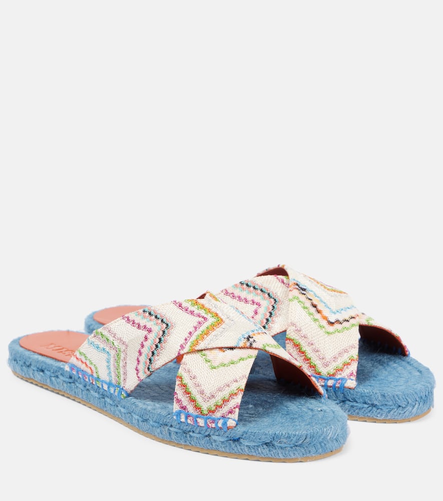 Missoni Harlow Chevron Espadrille Slide Sandals In White