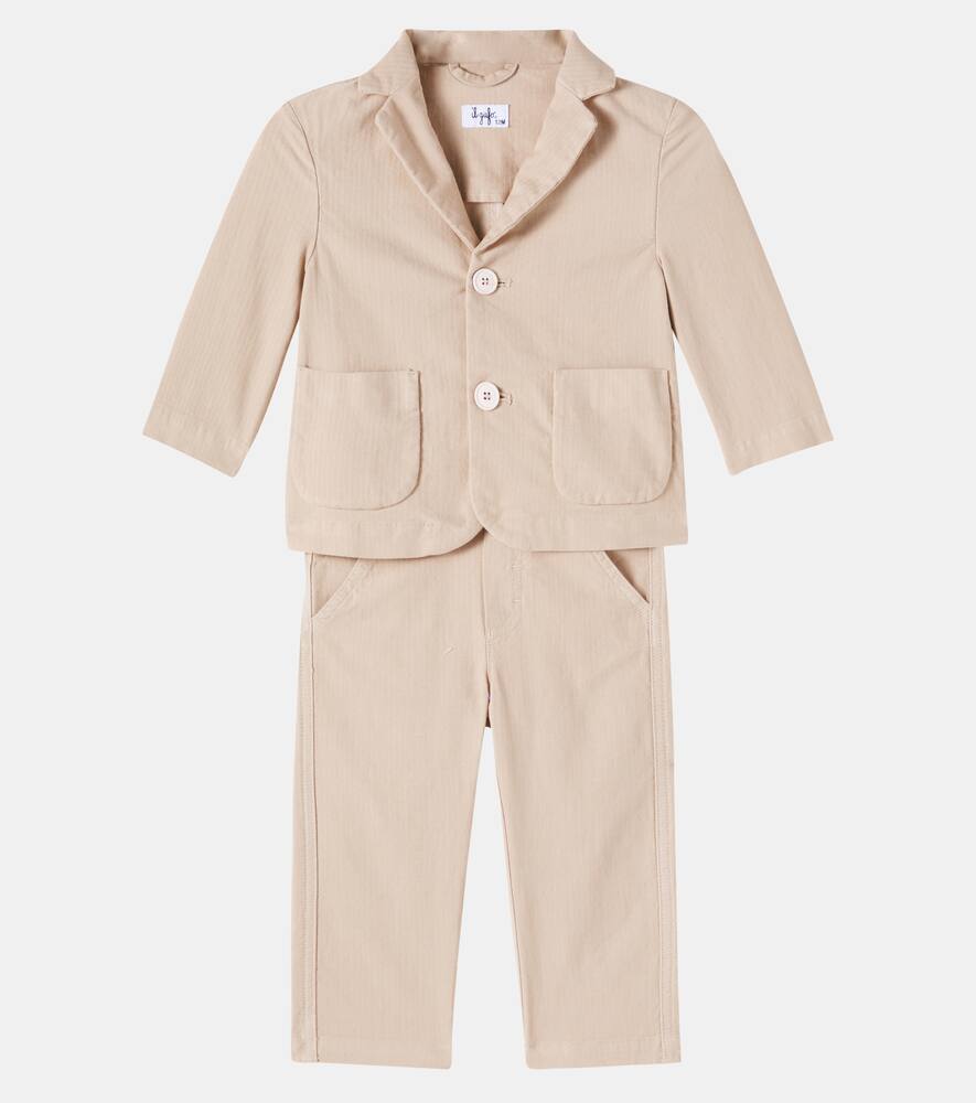 Il Gufo Baby Cotton-blend Top And Pants Set In Beige