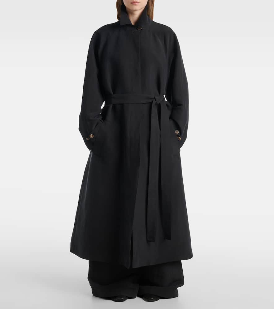 The Row Ryo Beled Long Silk Trench Coat In Black