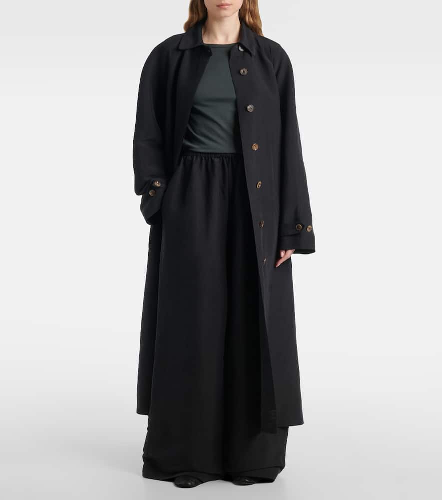 The Row Ryo Beled Long Silk Trench Coat In Black
