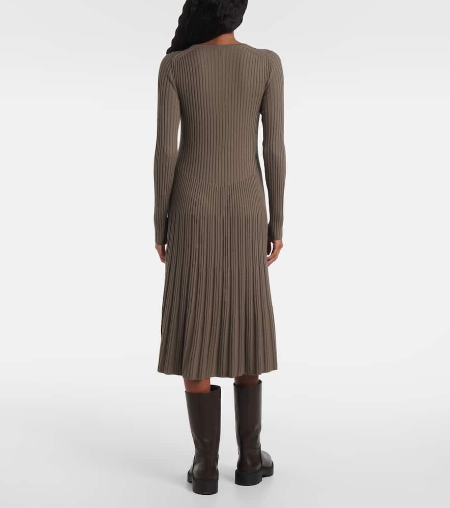 Joseph Ribbed-knit Pleated Wool Midi Dress In Gray