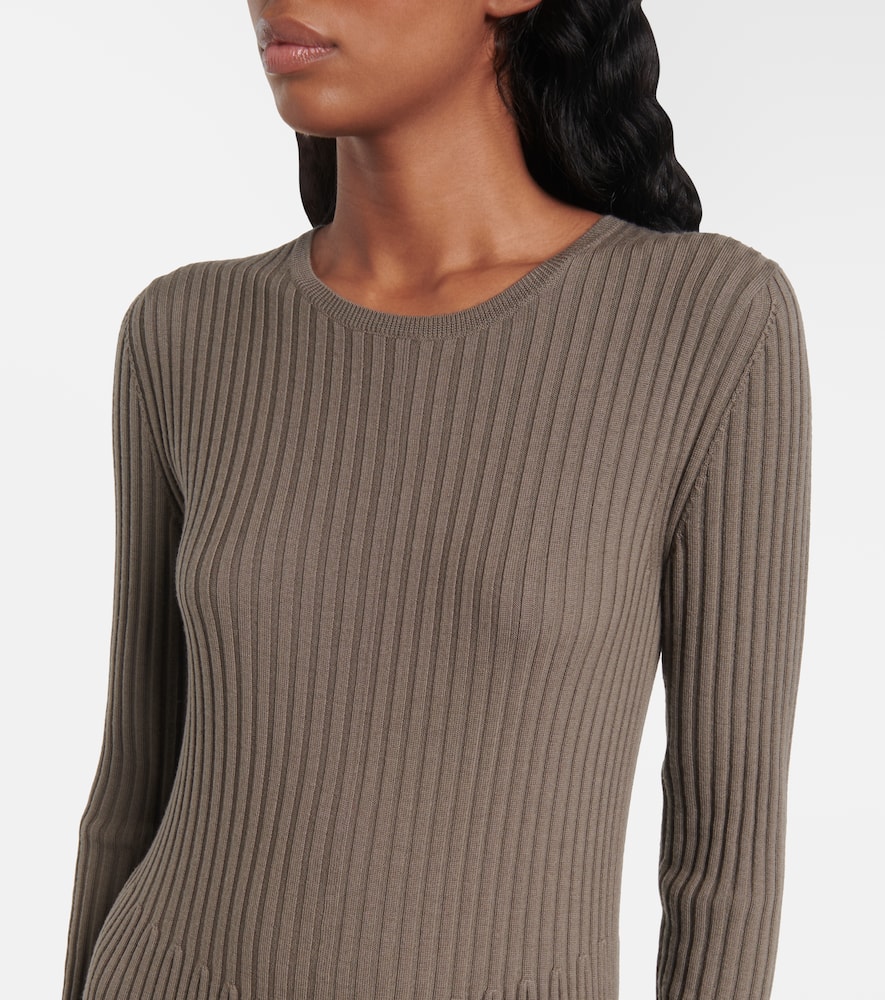 Joseph Ribbed-knit Pleated Wool Midi Dress In Gray