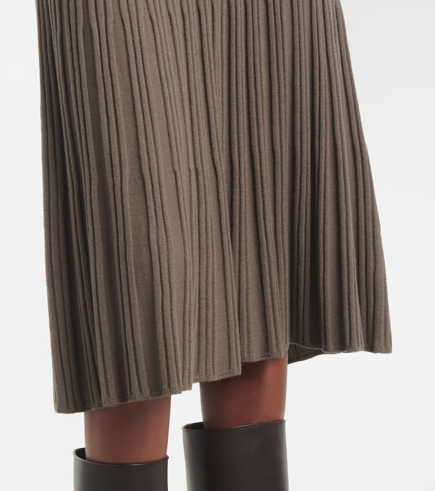 Joseph Ribbed-knit Pleated Wool Midi Dress In Gray