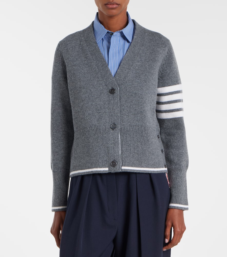 Thom Browne 4-bar Virgin Wool Cardigan In Gray