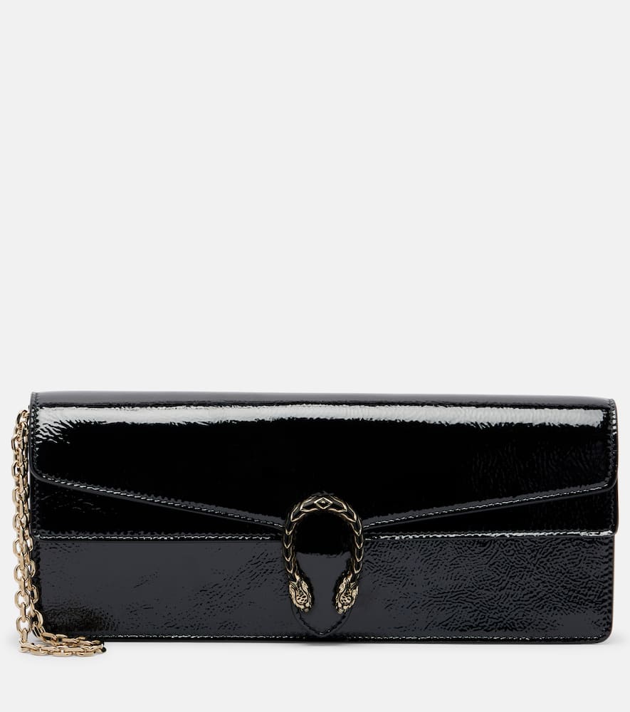 Gucci Dionysus Patent Leather Clutch In Black