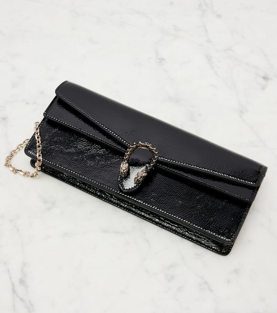 Gucci Dionysus Patent Leather Clutch In Black