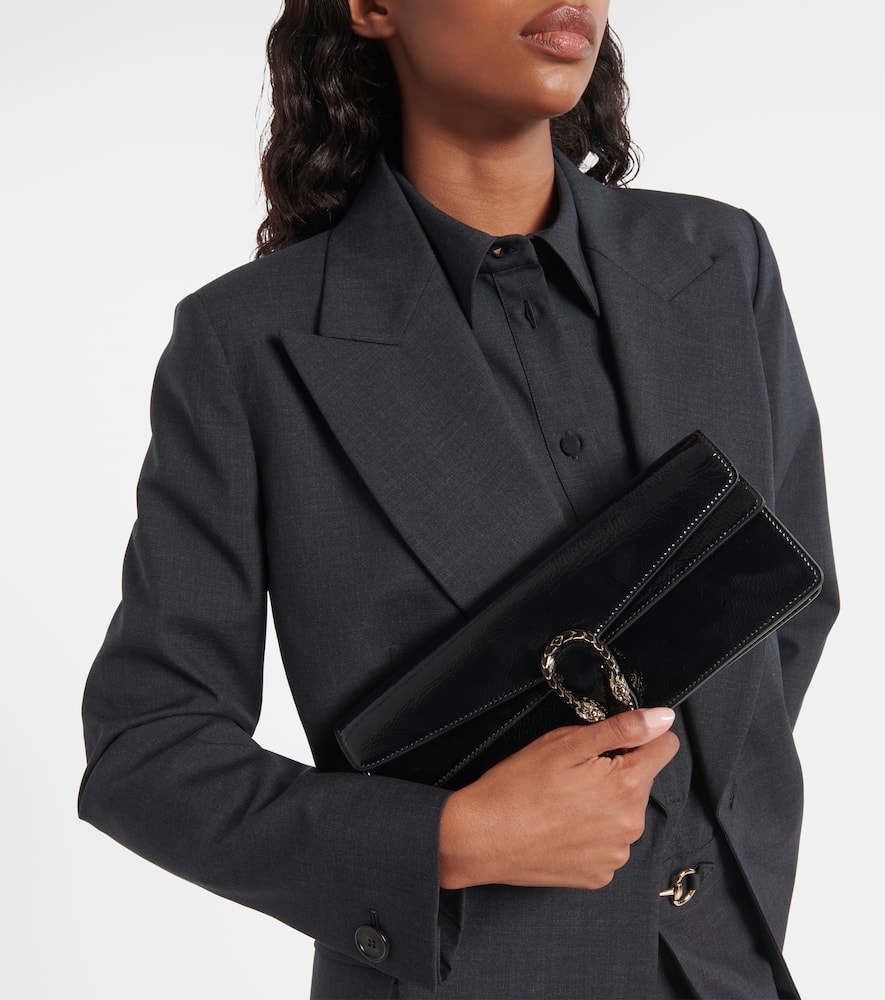 Gucci Dionysus Patent Leather Clutch In Black