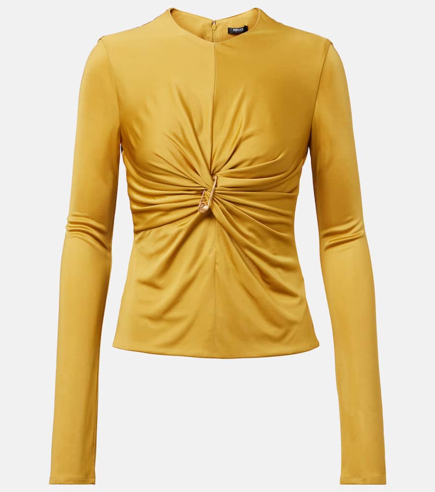 Versace Safety Pin Jersey Top In Gold