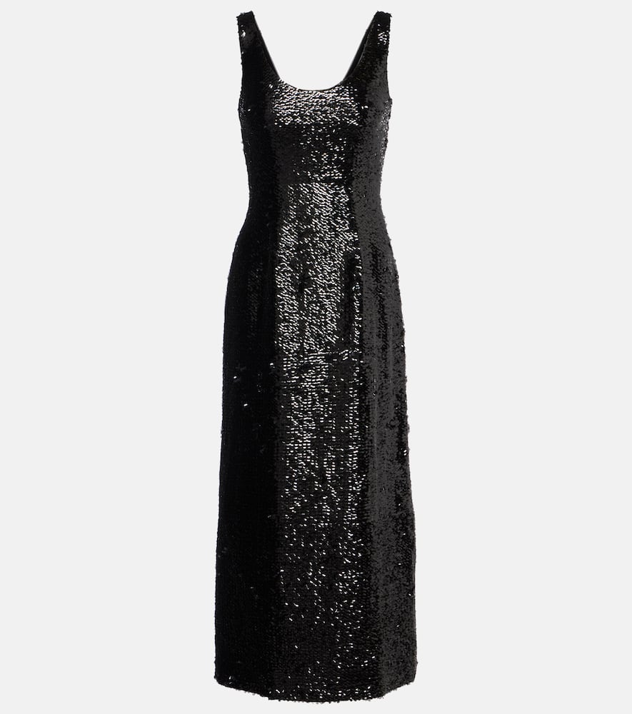 Emilia Wickstead Tippini Textured Sequin Sleeveless Midi Evening Dress In Black