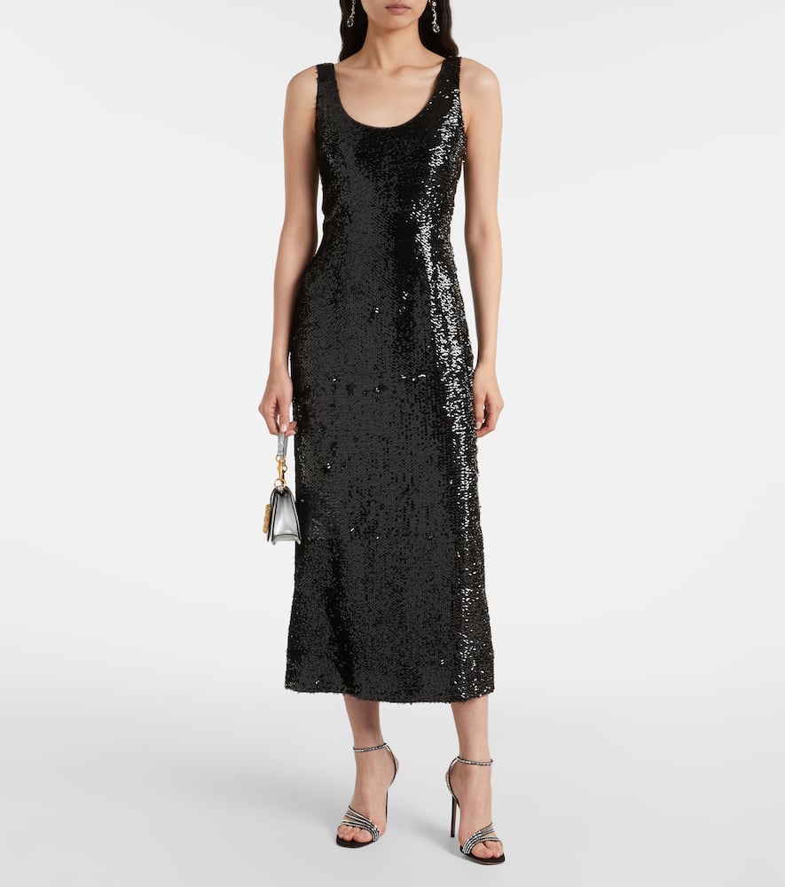Emilia Wickstead Tippini Textured Sequin Sleeveless Midi Evening Dress In Black