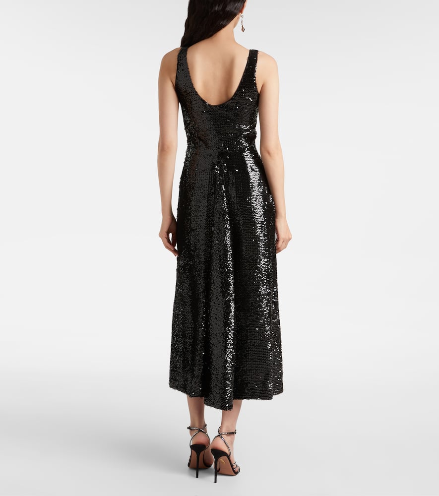 Emilia Wickstead Tippini Textured Sequin Sleeveless Midi Evening Dress In Black