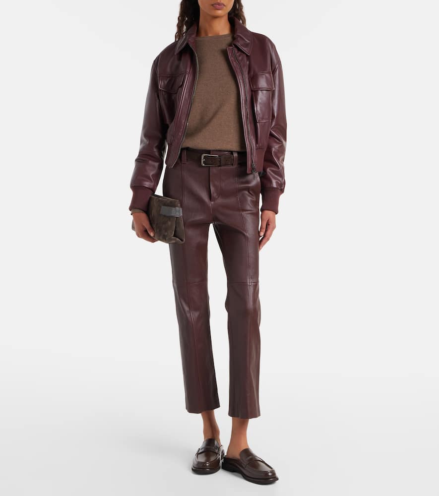Brunello Cucinelli Leather Pants In Brown
